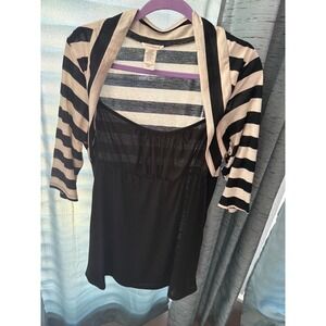 J&D Fashion 2XL Black Stripe Mesh Overlay Sheath Dress Women